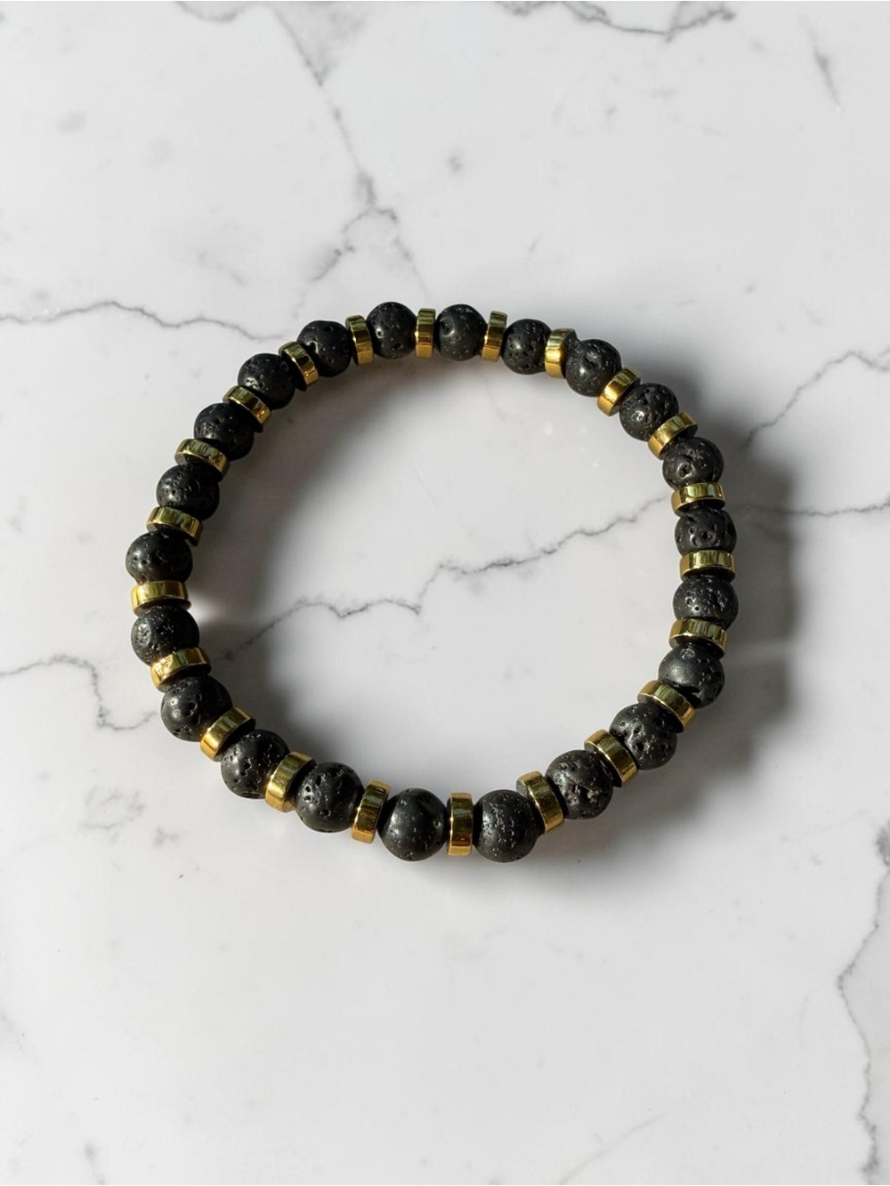 Handmade Lava Rock Gold Disc Bracelet Gorpcore Earthy Unisex Stackable